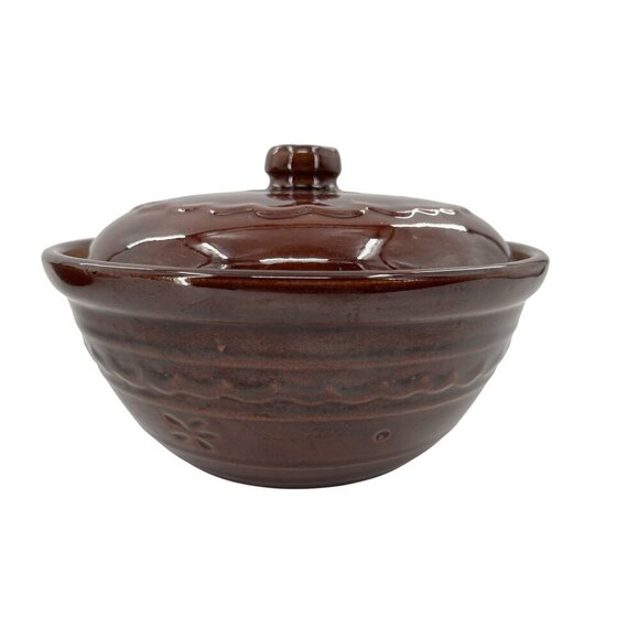Vintage Marcrest Stoneware Oven-Proof Brown Casserole Dish Lid MCM - Picture 1 of 7